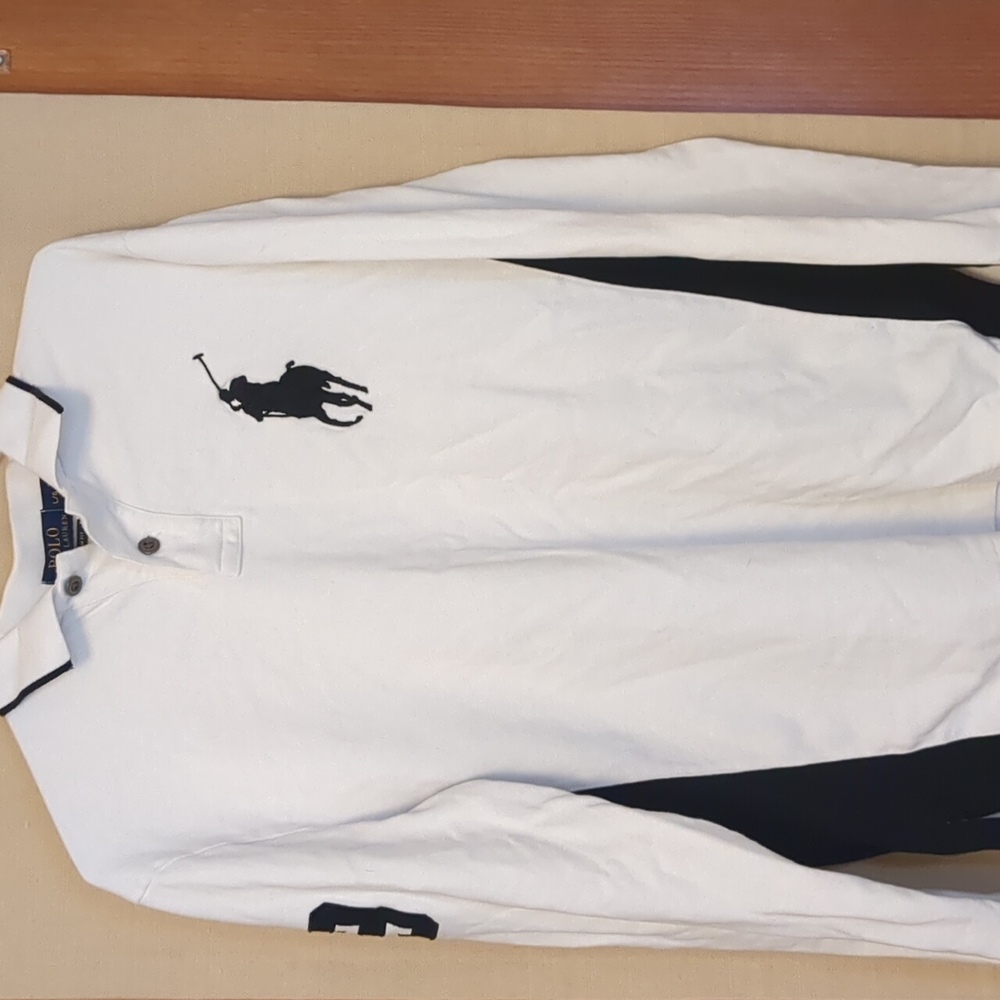 Polo By Ralph Lauren Big Pony White And Black Long Sleeve Polo Size Large